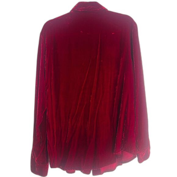 VTG Kenar Studio Crushed Velvet Button Down Up Blouse Sz 14 Silk Holiday Red - Picture 2 of 12
